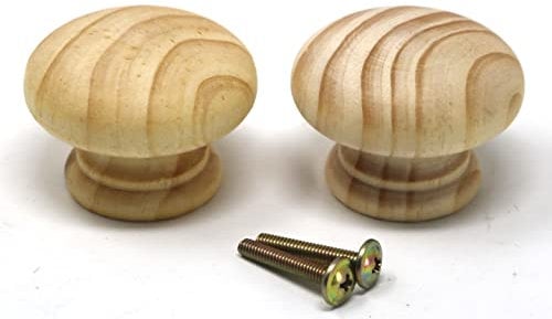 fiXte 2 x Natural Wood Cupboard Cabinet Door Knob Pine Wooden Unlacquered Handle 50mm (2)