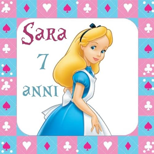 48 Adesivi personalizzabili in varie grafiche per varie cerimonie compleanno battesimo comunione cresima segnaposto (Alice nel Paese delle Meraviglie)