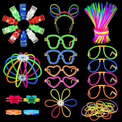 Segotendy Pulseras Luminosas Fluorescentes, 246pcs Barras Luminosas Fluorescentes con 10 Luces de Dedo y Neon Accesorios, Varitas Luminosas para Decoración Pascua 2025 Camping Boda Cumpleaños Regalo