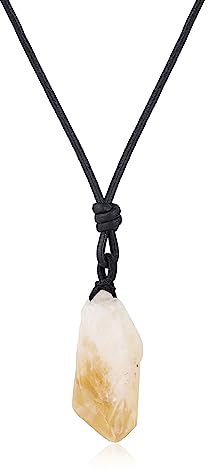COAI Geschenkideen Kette mit Edelstein Anhänger aus Rohem Citrin Unregelmäßiger Anhänger Leder Halskette