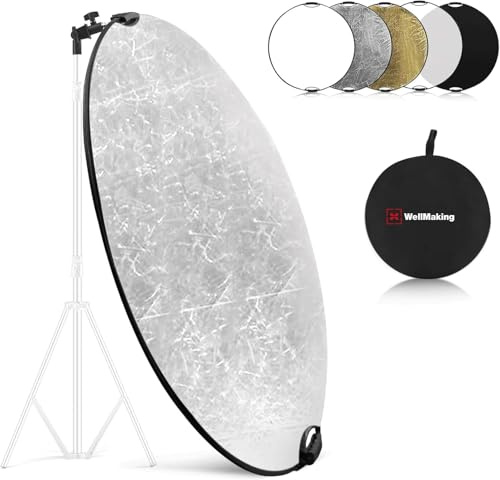 WELLMAKING 80 cm fotograferingsreflektor, vikbar ljusreflektor med väska och lutningsadapter, 5-i-1 handtagsreflektor för studio- och utomhusbelysning,