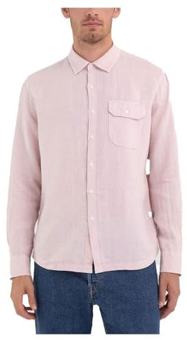 REPLAY Chemise à Manches Longues pour Hommes en Lin, Quartz Rose 513 (Rose), XXL