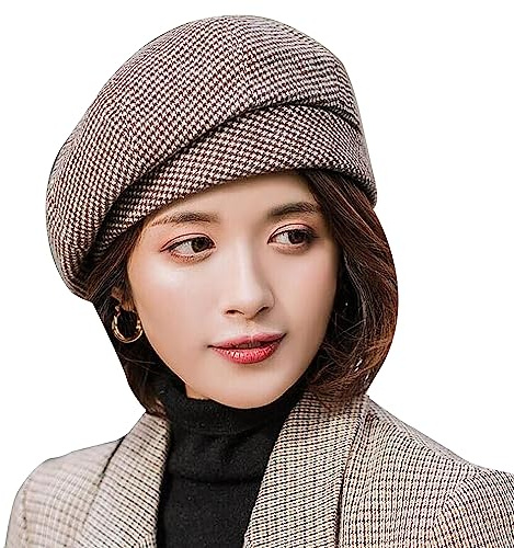 WANYI Béret vintage pour femme, style coréen, casquette gavroche pour femme, béret classique d'hiver, chapeau de peintre pour le printemps/automne/hiver, café, L/XL