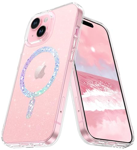 YINLAI für iPhone 15 Hülle Kompatibel mit Magsafe, Transparent Glitzer Leicht Dünn TPU Bumper PC Schale Cover Case Handyhülle iPhone 15 6.1 Zoll, Crystal Klar