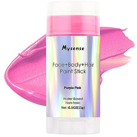 Mysense Pink Face Body Hair Paint Stick,Water Based Temporary Hair Paint,Non-toxic Cream Body Paint for Adults and Kids,Hot Pink Face Painting for Halloween Cosplay SFX Makeup,0.5oz(15g)