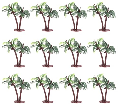 PATIKIL 2.8 Miniature Plastik Kokosnuss Palme 12 Pack Mini Baum Dekor Mikro Pflanze Modell für Heimwerker Strand Landschaft Prop Dekoration Grün