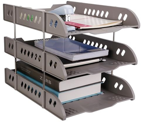 Eagle Plastic 3 Tier Letter Tray, Desktop File Organizer, Perfect for Storing Documents and Paper Work (Grey)