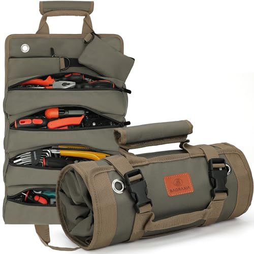 BAQRAXIA Werkzeugtasche, Geschenke für Ehemann und Ihn, aufrollbare kleine Werkzeugbox, Werkzeuggeschenke für Männer, Vater, Freund, Opa, Geschenke zum Geburtstag, robuster Werkzeug-Organizer mit 2