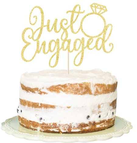 FLORCMET Gold Glitter Just Engaged Cake Topper - We're Engaged Cake Pick Engagement Party Decorations Bridal Engagement Wedding Cake Decoration Party Supplies