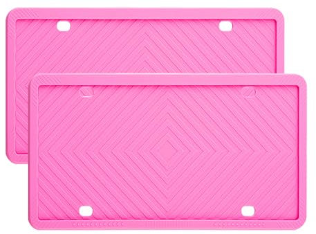 AUCELI Silikon-Kennzeichenrahmen, 2 Stück, Auto-Kennzeichenabdeckungen für vorne und hinten, universal, US-Spezifikation, rost- und wetterfest, Autozubehör (Rosa)