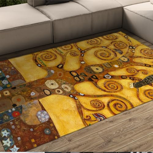 CIHCOHOME Gustav Klimt Stil Teppich mit Gummirücken Life Tree Teppiche Vintage Maschinenwaschbarer Teppich für Wohnzimmer Flure Schlafzimmer Dekor 80x150cm