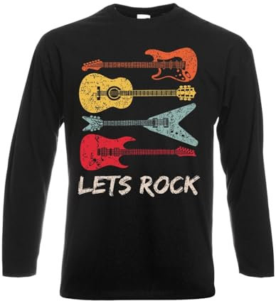 Lets Rock Mens Long Sleeve T-Shirts Music Rock Metal Guitar Funny Birthday Gift (Black, 5XL)