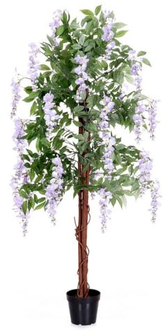 LOLAhome Planta Artificial Glicinia para Interior y Exterior | 150 cm | Protección UV Solar, contrapeso de Cemento | Realista y Elegante | para Interior, balcón, terraza | Plantas Exterior