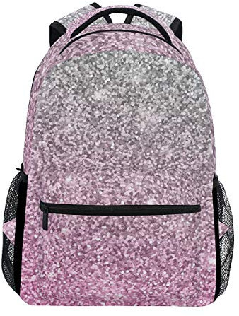Zaino per scuola e università, da viaggio, per attività all'aperto, Glitter rosa argento, Taglia unica