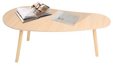 cadciehe Petite table basse ovale moderne du milieu du siècle pour salon, centre de salon, table basse minimaliste pour s'asseoir sur le sol, meubles d'appoint couleur bois