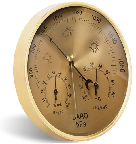 Barometer 3 in 1 5,2 -Zoll -Barometrie -Manometer mechanisches Wetter Barometer mit hängendes Loch Clear Scaled Barometer Thermometer Hygrometer für Innen-, Gold- und Wetterstationen