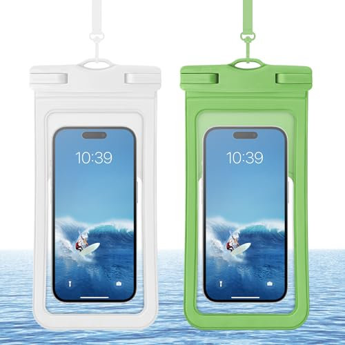 WIOSOUL Universal Waterproof Phone Pouch 2Pack IPX8 Waterproof Phone Pouch for Snorkelling Up to 7.2 Waterproof Phone Case for iPhone 15 14 13 12 Pro Max XR Samsung S24 S23 S21 Huawei (White/Green)