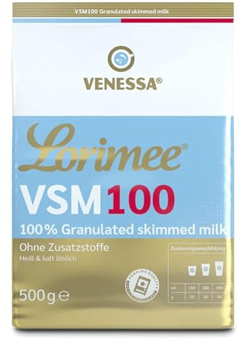 VENESSA VSM 100 Lorimee 5 x 500g Magermilchpulver Granulat Hochwertiges Skimmed Milchpulver, Vorratspackung, Geeignet für alle Kaffeeautomaten und Heißgetränkeautomaten