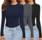 Ekouaer Womens 3 Pack Long Sleeve Tops Crew Neck Shirts Thermal Tops Set Stretch Fitted Underscrubs Layer Tee Black + Dark Grey + Navy Blue XS