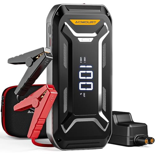 ACMOUNT 7000A Booster Batterie Voiture, Demarreur Batterie Voiture Puissant (Moteurs Essence/Diesel 10.0L) 12V Jump Starter Voiture Booster Batterie avec Écran LCD, Charge Rapide USB Et Lumière LED