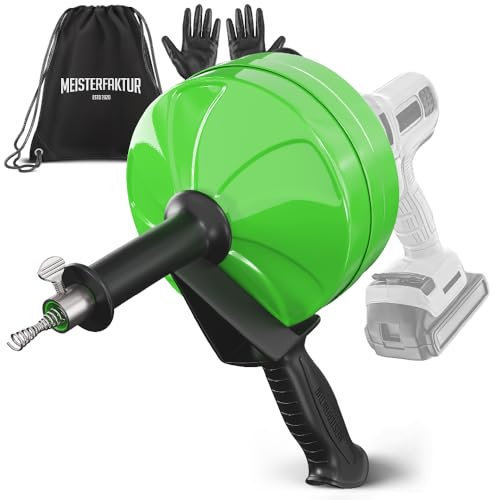 MEISTERFAKTUR Rohrreinigungsspirale [15M] - mit Bohraufsatz - Ideale Abflussspirale für eine umweltfreundliche Rohrreinigung - Die stabile Rohrspirale für echte Heimwerker! (15M - 0,64CM)