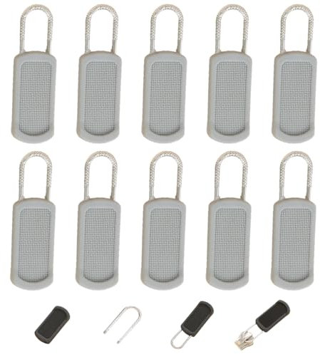 Reißverschluss Zipper, 10 Stück Ersatzteile Reißverschluss Zipper, Reisverschlussreparaturset Zipper, Abnehmbares Zipper Pull, Reißverschluss Ersatz für Zipper Koffer Stiefel Jackenrucksäcke (Grau)