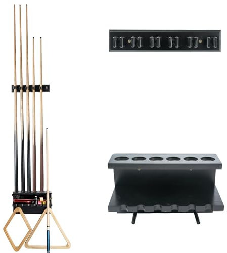 DABRORICESTAR An der Wand montiertes Billardqueue-Rack - Massivholz Pool Queue Lagerregal, Kann 6 Queues halten, Pool Tischbürste, Stativ, Aufbewahrung für Billard Zubehör