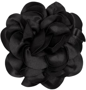 KGDUYC Tissu Satiné Surdimensionné Fleur De Rose Extra Large Grandes Broches Camélia En Soie Broche Pour Femme Fête De Mariage Danse Banquet Robe Costume Accessoires De Cérémonie, noir