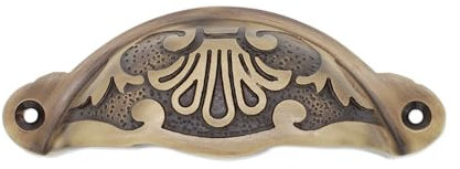 Infinity Decor Vintage Floral Design Semi Circle Solid Brass Cup Pull Handle Antique Brass Finish Suitable for Kitchen Cupboard Cabinet Drawer Furniture Door 100mm