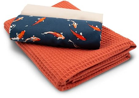 VmG-Store Waffelpique + Baumwollstoff Set farblich abgestimmt Waffel Stoff 100% Baumwollstoff Tex Standard 100 (Koi Fische Set92)
