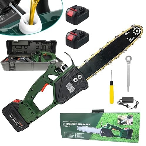 Motosega a Batteria con Lama da 12 (30cm) Taglio Massimo 30 cm Elettrosega due Batterie 68V 6000mAh con Pompetta Olio per Lubrificazione Catena Automatica per Tagliare Rami e Legno
