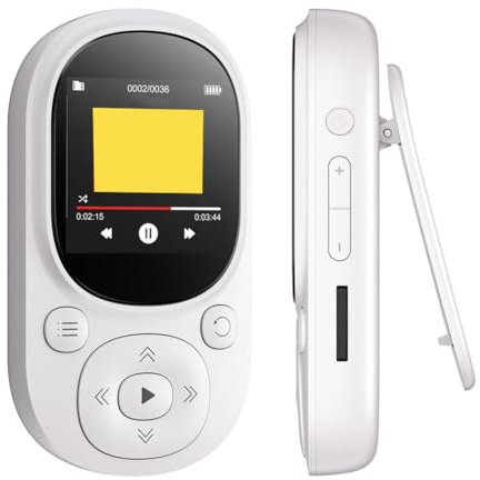 Jrifedptry Reproductor de MP3 con clip de 32 GB, reproductor de música portátil, reproductor de MP3 y MP4 con radio FM, podómetro para niños, fácil de usar, color blanco