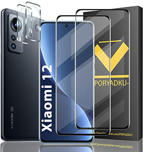 Arae 2+2 Stück Schutzfolie für Xiaomi 12/12X Panzer Schutz Glas, 2 folie und 2 Kamera Schutzglas, 9H Härte, Blasenfreie, Displayschutzfolie für Xiaomi 12/12X
