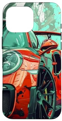 Hülle für iPhone 16 Pro Max Klassischer Sportwagen im Vintage-Stil in Rot für Liebhaber legendärer Autos