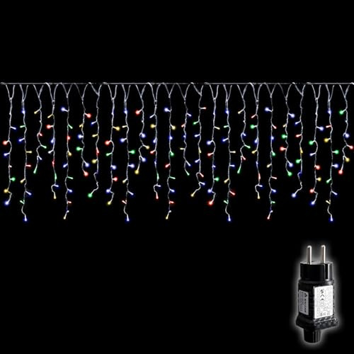 SALCAR LED Eisregen Lichterkette Außen, 10m 400er LED Lichtervorhang Innen Weihnachten mit 8 Modi, Timer und Memory-Funktion, Wasserdicht Weihnachtsbeleuchtung Außen für Pavillon Balkon, Bunt