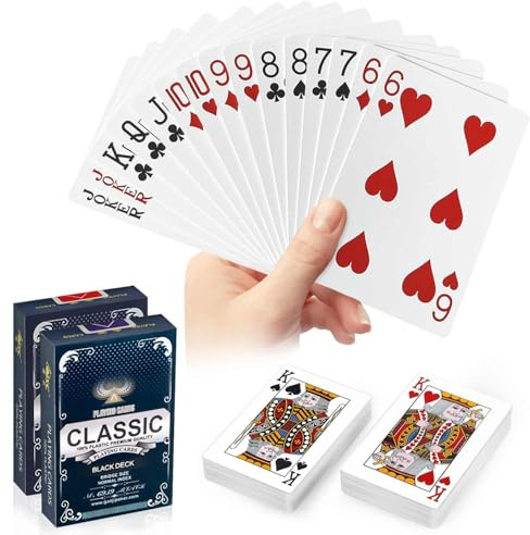 JWENUPDE wasserdichte Spielkarten aus Kunststoff, Plastik Poker Karten, Wischfest & Dauerhaft für Tarot, Blackjack, Canasta, Romme Kartenspiel, Ideal für Pool, Strand, Camping (Rot und Schwarz)