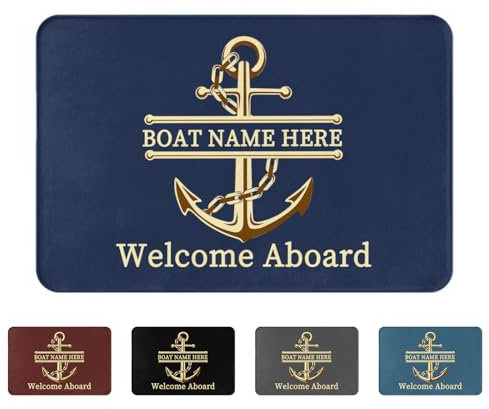 VWCSDSCS Personalized Welcome Aboard Boat Mat/Rug Custom Anchors Nautical Themed Floor Mats for House Front Indoor Inside Outdoor Outside Entryway Rug