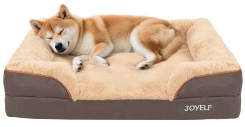 JOYELF Hundebett für mittelgroße Hunde, Polster und Schaumstoff-Sofabett mit Rutschfester Unterseite, strapazierfähiges Hundesofa für kleine bis mittelgroße Hunde – Braun