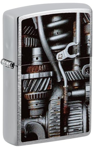 Zippo Windproof Lighter, Mechanism, Brushed Chrome, Colour Image, Refillable, Reusable, Windproof Design, Gift Box, Made in USA