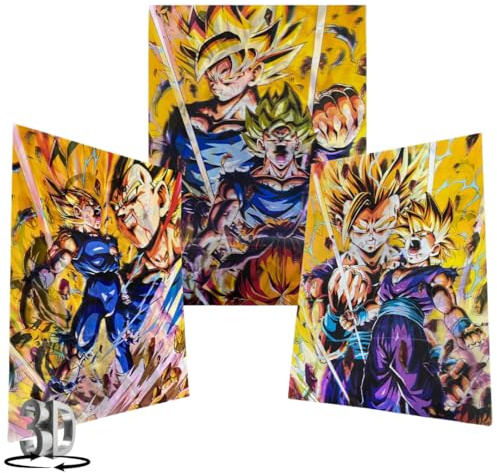Dragon Ball Z Poster, 3D Lentikular Flip Effekt Wandkunst - Goku, Vegeta und Gohan - Einzigartige 3 Bilder Anime Design Sammlerstück Dekoration für Schlafzimmer, Wohnzimmer und Spielräume