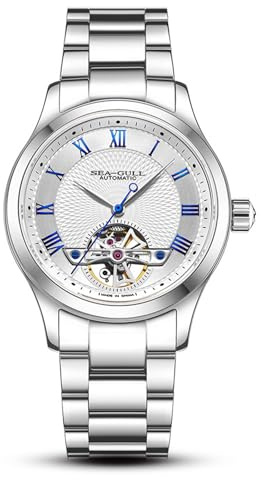 SEA-GULL Herren Automatik Mechanische Uhr Skelett Zifferblatt mit Schwungrad Edelstahl Business Armbanduhr Saphirglas 1090