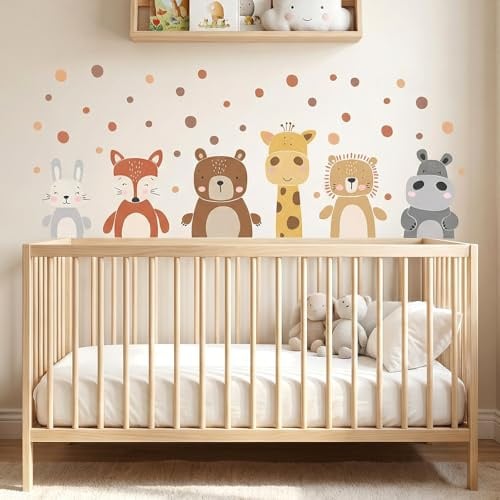 Wandtattoo Waldtiere Wandaufkleber Safari Tier mit Dots Polka Wandsticker Wanddeko für Kinder Babyzimmer Schlafzimmer Wohnzimmer