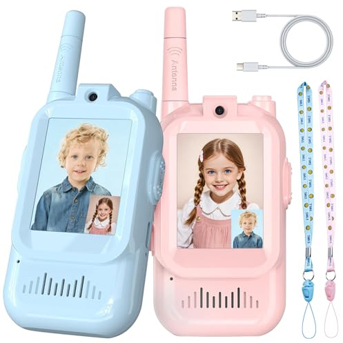 Video Walkie Talkie Kinder,2er Set Walky Talky Kinder Aufladbar Weihnachten Geschenk Spielzeug 3-12 Jahren Junge und Mädchen für Indoor & Outdoor Rosa+Blau