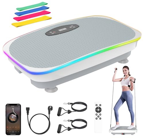 Plateforme Vibrante Perte de Poids, 120 Vitesses réglables, Plateforme Vibrante avec lumières Froides, jusqu'à 350 lbs, Bluetooth et télécommande, Plaque Vibrante pour Drainage lymphatique