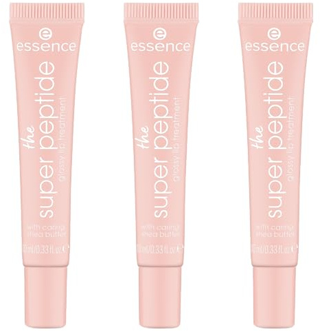 essence the super peptide glossy lip treatment, Lipgloss, Nr. 07, Pink, glättend, mit Vitaminen, pflegend, vegan, ohne Parabene, ohne Mikroplastikpartikel, Nanopartikel frei, 3er Pack (3x10ml)
