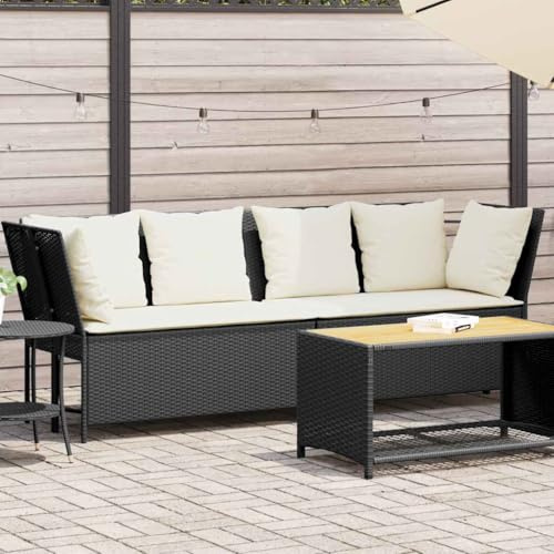 Fangmaliuyun 2er Eckbank Schwarz 233×68,5×87,5 cm PE Rattan Cremekissen Balkon Terrassenmöbel