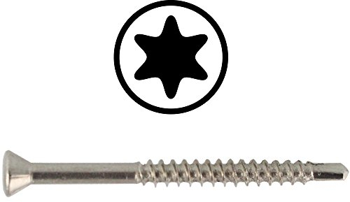 Dielenschrauben 3,2 X 40 m. Linsenkopf u. Innensechsrund, Edelstahl A2 (100 Stück) - V2A TORX Holzschrauben m. Bohrspitze u. Fräsrippen