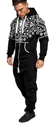 Amaci&Sons Herren Norweger Overall Jumpsuit Onesie Jogging Sportanzug Trainingsanzug Jogginganzug 3009 Schwarz XL