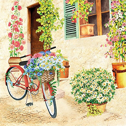 20 Servietten Cottage Blumenfahrrad/Blumen/Frühling/Sommer 33x33cm