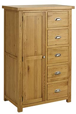 Birlea Woburn 1 Door 5 Drawer Wardrobe, Wood, Oak, 55 x 90 x 139 cm
